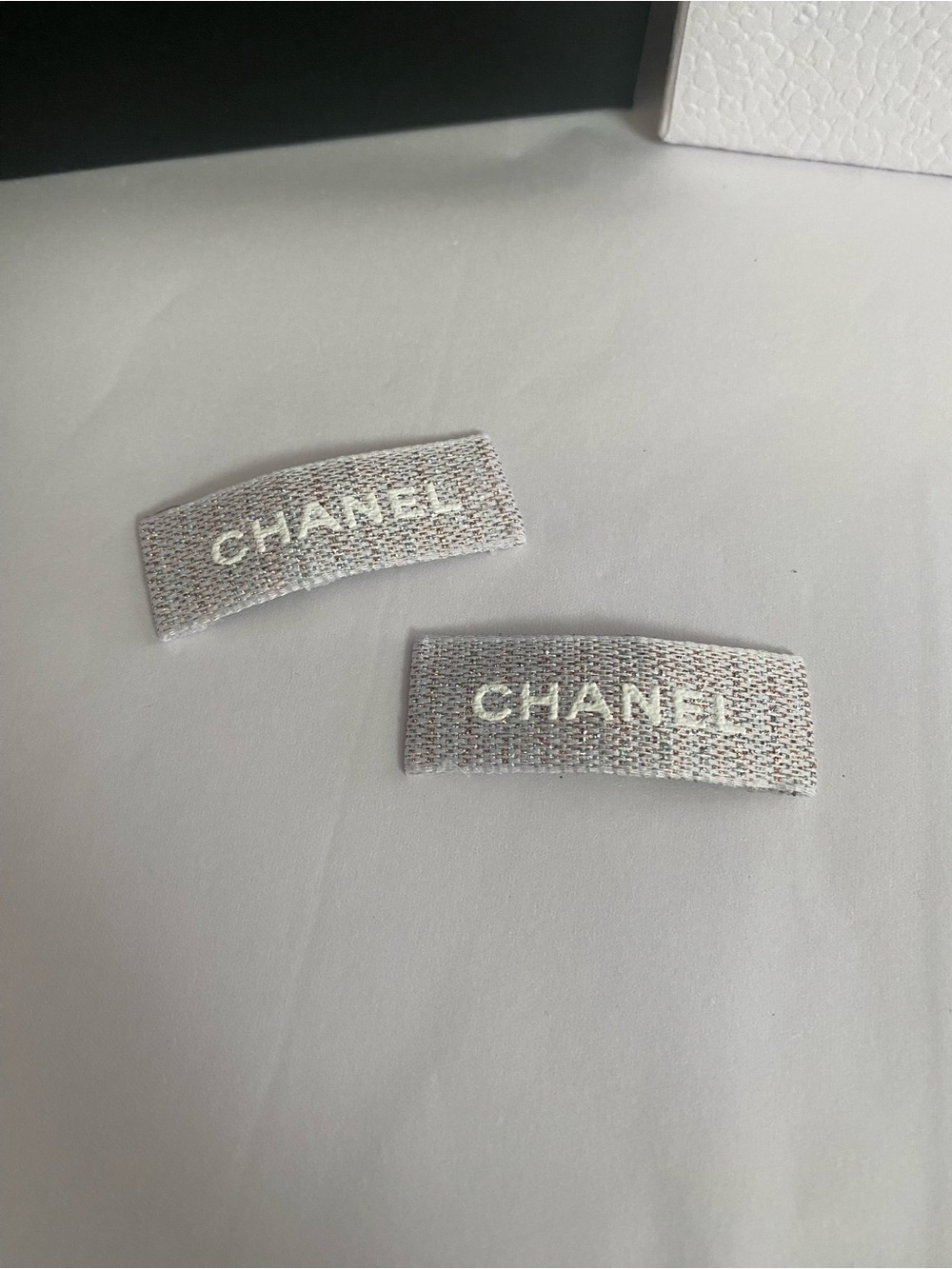 CHANEL Ribbon Silver Snap Hair Clips